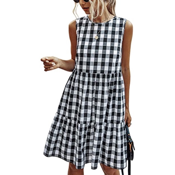 prettygarden Dresses & Skirts - Sleeveless gingham dress with lining, black/white